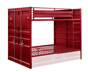English Elm Cargo Metal Twin/Twin Bunk Bed with Right Ladder, 330lb Capacity per Bed, Durable Slat Support Red 81 L x 21 W x 9 H B2726S00468