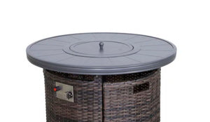 English Elm 25" Round Aluminum Fire Pit Table with Wicker Exterior, 55,000 BTU, Hidden Tank, CSA Certified B120P270695