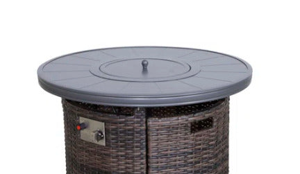 English Elm 25" Round Aluminum Fire Pit Table with Wicker Exterior, 55,000 BTU, Hidden Tank, CSA Certified B120P270695