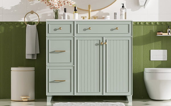 English Elm 36" Modern Bathroom Vanity with Ceramic Sink, Soft-Close Doors, Double-Layer Drawer & Storage Elegance Green N729P289163F
