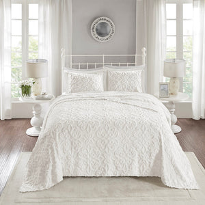 English Elm 3 Piece Tufted Cotton Chenille Bedspread Set Full/Queen — Shabby Chic Floral Medallion, OEKO-TEX Certified Comfort Off White 16.14 L x 18.11 W x 5.12 H B035129061