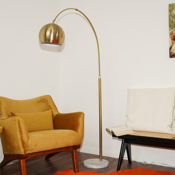 English Elm Oasis Sculptural Brass Arm Floor Lamp with Adjustable Head and White Marble Base B183P231747