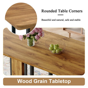 English Elm Table and Chair Set Wood Grain Mdf Top Six Seat Dining with Brown Suede Upholstered Chairs W1151S01954