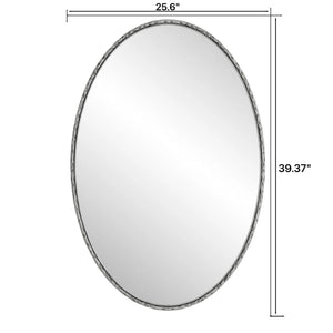 English Elm Iron Oval Retro Mirror with Antique Iron Frame, Elegant Wall Hanging for Bathroom Bedroom Living Room Silver W757P251823
