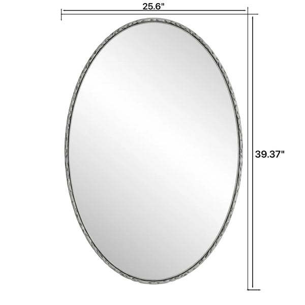 English Elm Iron Oval Retro Mirror with Antique Iron Frame, Elegant Wall Hanging for Bathroom Bedroom Living Room Silver W757P251823