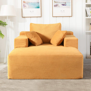 English Elm Convertible Boneless Chaise Lounge Sofa — Oversized Corduroy Sleeper Chair with Pillows, No Assembly Yellow B2735P383861
