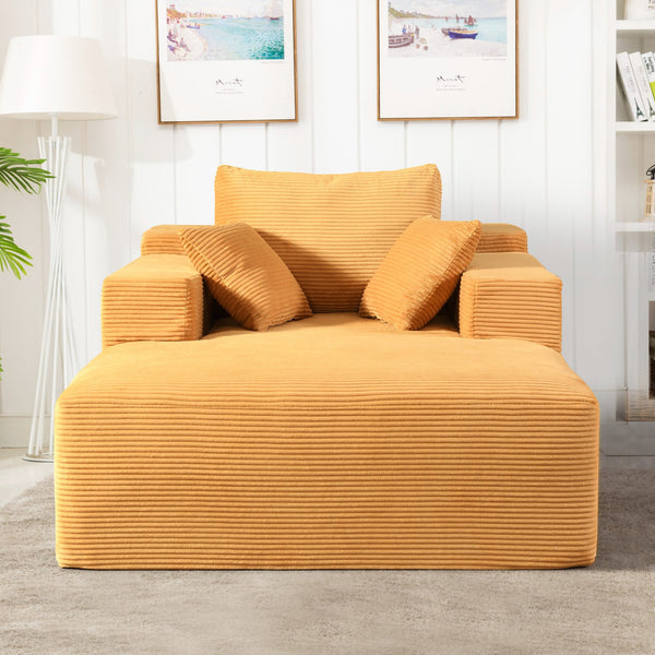 English Elm Convertible Boneless Chaise Lounge Sofa — Oversized Corduroy Sleeper Chair with Pillows, No Assembly Yellow B2735P383861