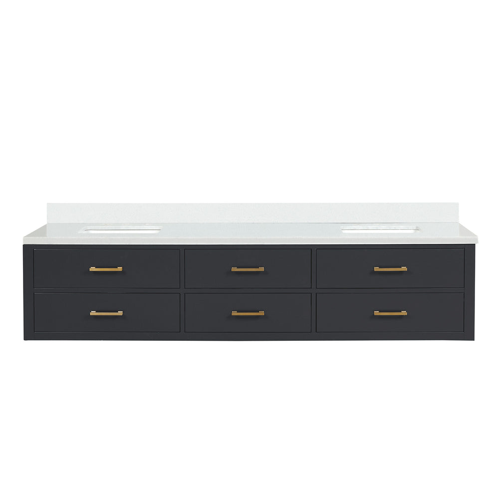 English Elm Black Double Bath Vanity With Cultured Marble Top - Stylish, Solid Wood, Spacious Storage, 84” W B2731P258135