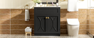 English Elm 30'' Modern Bathroom Vanity With Ceramic Sink, Soft-Close Doors, Gold Handles & Ample Storage Space N710P194898B