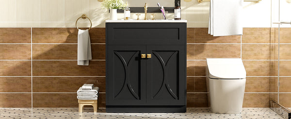 English Elm 30'' Modern Bathroom Vanity With Ceramic Sink, Soft-Close Doors, Gold Handles & Ample Storage Space N710P194898B