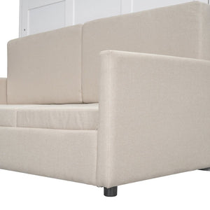 English Elm Queen Murphy Bed with Linen Cushion Sofa Folds Flat for Studio or Guest Room White LP000891AAK-1