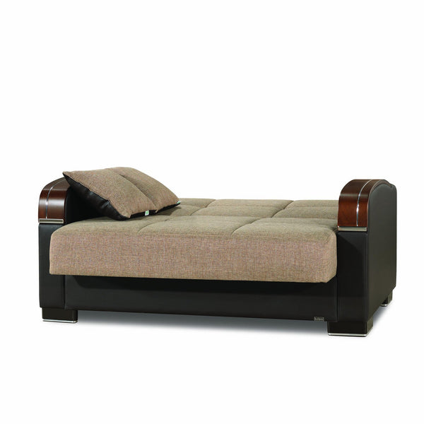 English Elm PrimeNest Mobilon Upholstered Convertible Loveseat with Storage and Click-Click Sleeper, Compact Comfort Brown B030P281803