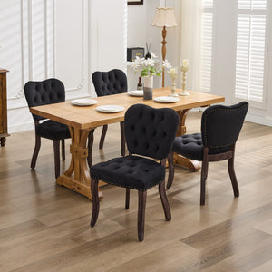 English Elm French Vintage Tufted Upholstered Dining Chair with High-Density Foam, Solid Wood Frame, 300lb Capacity Black W1143P214542