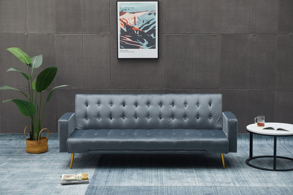 English Elm SOFA Velvet Convertible Sofa Bed with Golden Legs, Solid Wood Frame, Compact Design for Small Spaces Dark Gray B205P246433