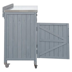 English Elm K&k Outdoor Prep Station Stainless Steel Top Fir Wood Cabinet with Drawer and Wheels Grey+Blue N707P370273G