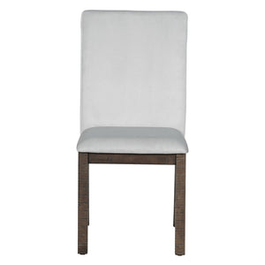 English Elm TOPMAX 7-Piece Extendable Dining Set with 12" Self-Hidden Butterfly Leaf and Upholstered Chairs, Distressed White Wire-Brushed Finish Brown SP000059AAD