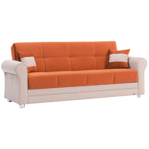 English Elm PrimeNest Ithara Collection Upholstered Convertible Sofabed with Storage, Click-Click Sleeper & Plush PU Padding Light Tan,Orange B030P286488
