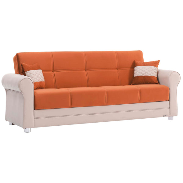 English Elm PrimeNest Ithara Collection Upholstered Convertible Sofabed with Storage, Click-Click Sleeper & Plush PU Padding Light Tan,Orange B030P286488