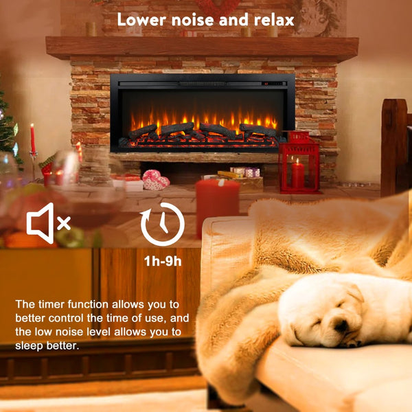 English Elm 44 Inch Recessed Electric Fireplace with Led Flame Heater and Remote for Living Rooms W1769P171420