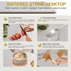 English Elm 71" Rectangular Dining Table with Sintered Stone Top and Gold-Plated Hourglass Base, Durable Modern Design for 6-8 Guests Gold+White W2700S00046