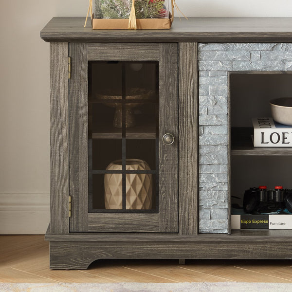 English Elm 58" Modern TV Stand with Faux Stone Top, 6 Cable Cutouts, Ample Adjustable Storage for 75" TVs Grey W2275P342691