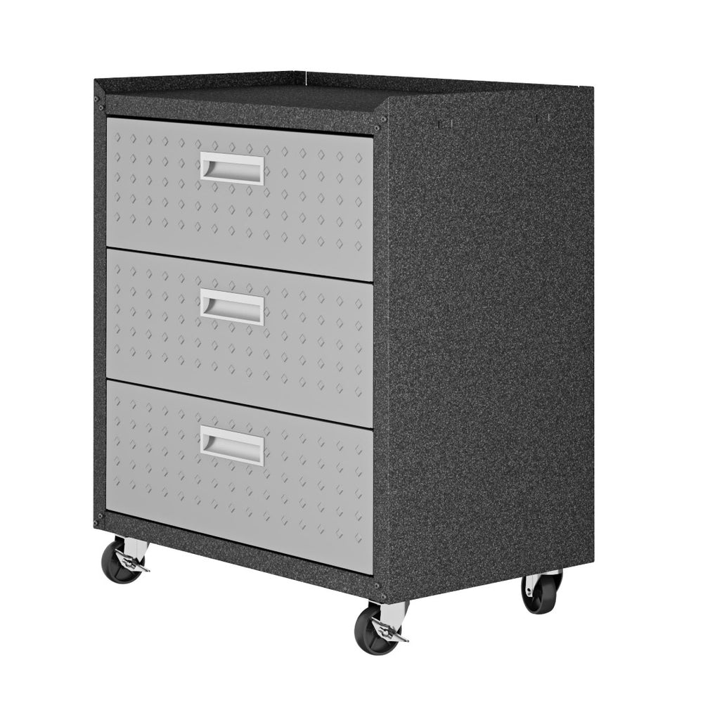 English Elm Rolling Metal Garage Cabinet with Locking Doors Diamond Texture Industrial Storage Dark Grey B365P398226