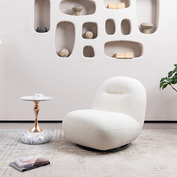 English Elm Luxury Modern Swivel Accent Chair with Ice Flower Velvet Upholstery, Ergonomic Plush Seat, Solid Wood Frame White W2664P256538