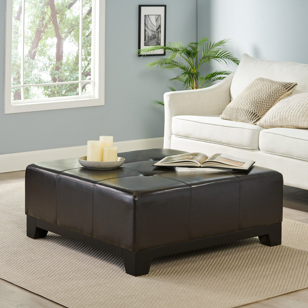 English Elm Christopher Knight Home® - DARLINGTON Dark Espresso PU Ottoman with Button Tufting, 40.75" Square Coffee Table/Seat — Stylish Durable 29452.00PU