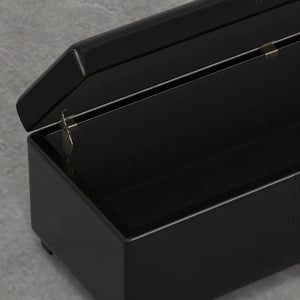 English Elm Lincoln Extra Large Storage Ottoman Bench - Midnight Black Vegan Leather, Stitched, Durable Wood, Safe Hinge Seating 55" B2732P253622