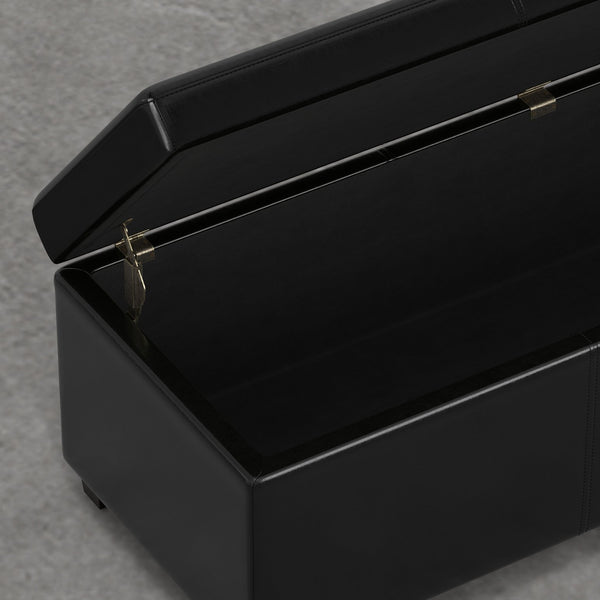 English Elm Lincoln Extra Large Storage Ottoman Bench - Midnight Black Vegan Leather, Stitched, Durable Wood, Safe Hinge Seating 55" B2732P253622