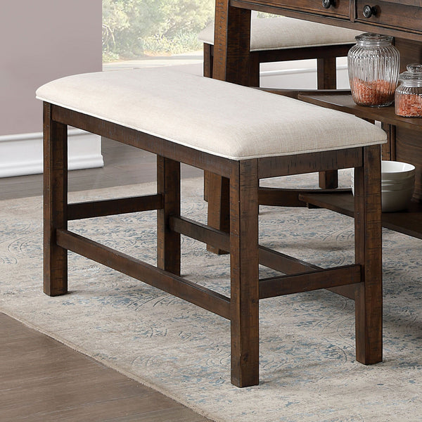 English Elm Rustic Counter Height Bench with Beige Fabric Cushion and Rustic Oak Wood Base, 46.5" L, Welts B011P367178