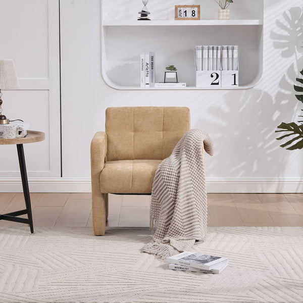 English Elm Modern Chenille Armchair with Ergonomic Curved Armrests, 500lb Capacity, Nordic Minimalist Accent Chair for Living Room Mustard yellow W395P380518