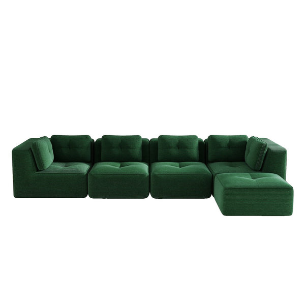 English Elm Modern Corduroy Sectional Sofa with Movable Ottoman Deep Seat Tufted Living Room Couch Green W714S01799