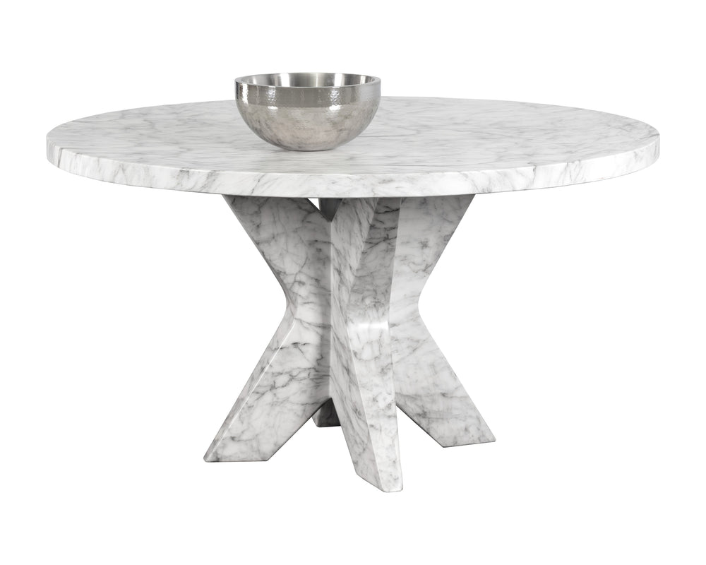 Sunpan Cypher Modern Dining Table Base with Grey Faux Marble Finish for Indoor and Outdoor Spaces Marble Look / White
