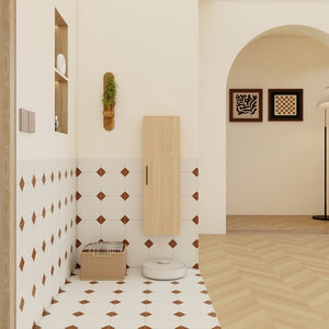 English Elm 12" Wall-mounted Oak Plywood Bathroom Linen Cabinet Slim Floating Single Door Storage W3450P440605