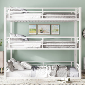 English Elm Full Triple Bunk Bed - Sturdy Metal Frame With Safety Guardrails, Space-Saving, Noise-Reducing Design W1580S00166