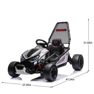 English Elm 24v Dual Motor Kids Go Kart with Drift Mode Roll Cage and Rear Suspension Ages 6 to 12 W1578P454061