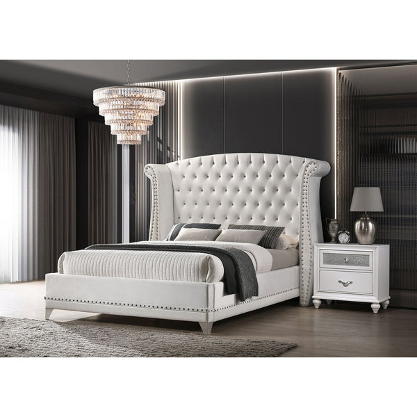 English Elm Barzini White Upholstered Eastern King Wingback Bed - Elegant, Cozy Design For Modern Bedrooms B062S00868