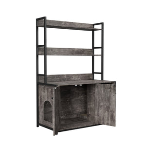 English Elm Large Cat Litter Box Enclosure with Shelf Storage, Dual Magnetic Doors, Sturdy MDF Wood Cabin with Scratch Pad and Hidden Washroom for Indoor Cats W578P303859