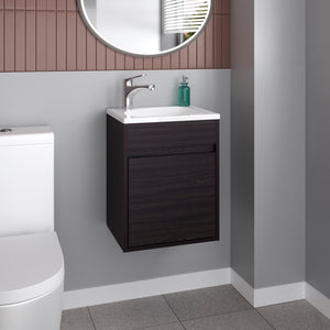 English Elm Furman Compact Floating Bathroom Vanity with Single Door & Open Shelf, Black MDF, Space-Saving Design B200P335305