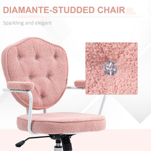 English Elm Homcom Plush Pink Swivel Chair With Teddy Bear Fleece, Rhinestone Accents For Cozy Home Office Comfort W2225P250013