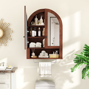English Elm Wall Mounted Arched Cabinet Tempered Glass Doors Led Lighting Adjustable Shelves Bathroom Brown T3210P471559