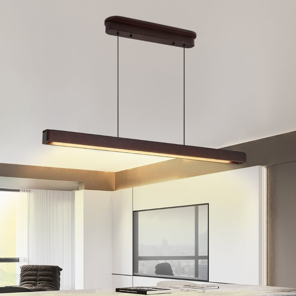 English Elm 39-inch Walnut Wood Led Bar Pendant Dimmable Fixture for Dining and Kitchen Islands W1340P264188
