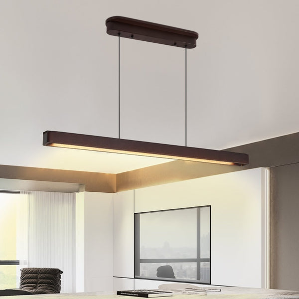 English Elm 39-inch Walnut Wood Led Bar Pendant Dimmable Fixture for Dining and Kitchen Islands W1340P264188