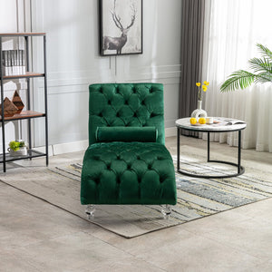 English Elm Velvet Curved Chaise Lounge Sofa with Button-Tufted Upholstery, Foam Seat, Acrylic Legs, Stylish Relaxation Emerald W39538677