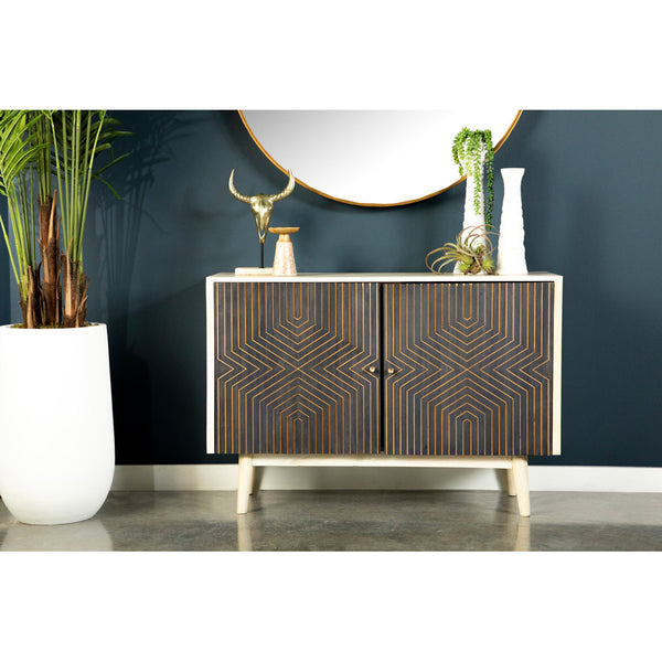 English Elm Ixora White Washed & Black 2-Door Accent Cabinet with Tapered Legs Mid-Century Storage Charm B062P344916