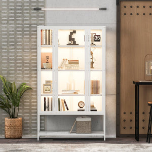 English Elm 67.25'' Tall Steel Curio Cabinet with Led Lighting and Tempered Glass Panels White SN845P263995W