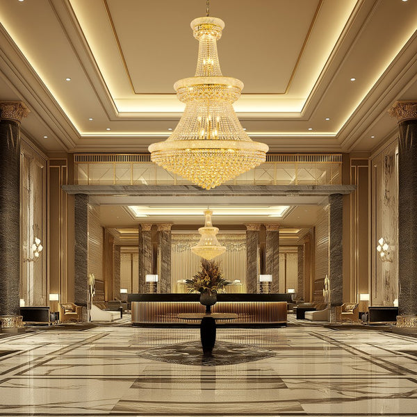 English Elm Luxury Gold Crystal Chandelier 42" 3-Tier Empire with 36 E12 Lights, 480+ K9 Crystals, Hand-Strung Elegance W2869S00003