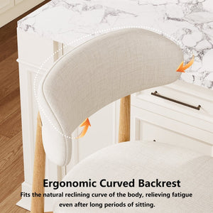 English Elm Counter Height Linen Upholstered Barstools Set of 2 Mid-century Tapered Metal Legs W3916P426287