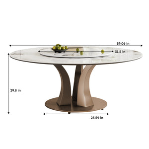 English Elm 59" Round Dining Table With Lazy Susan & Heat-Resistant Sintered Stone Top For Modern Spaces W2699S00045